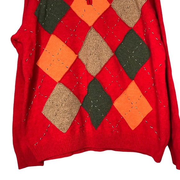 Paul & Shark 1/2 Zip Sweater Pullover Argyle Wool Red Diamond Knit Men's 2XL - Picture 7 of 12
